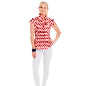 NWOT Elizabeth McKay Red Elephant Silk Shirt Size 2